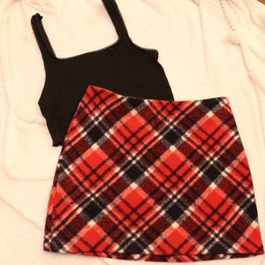 SOLD: Woven Red & Black Plaid Mini-Skirt